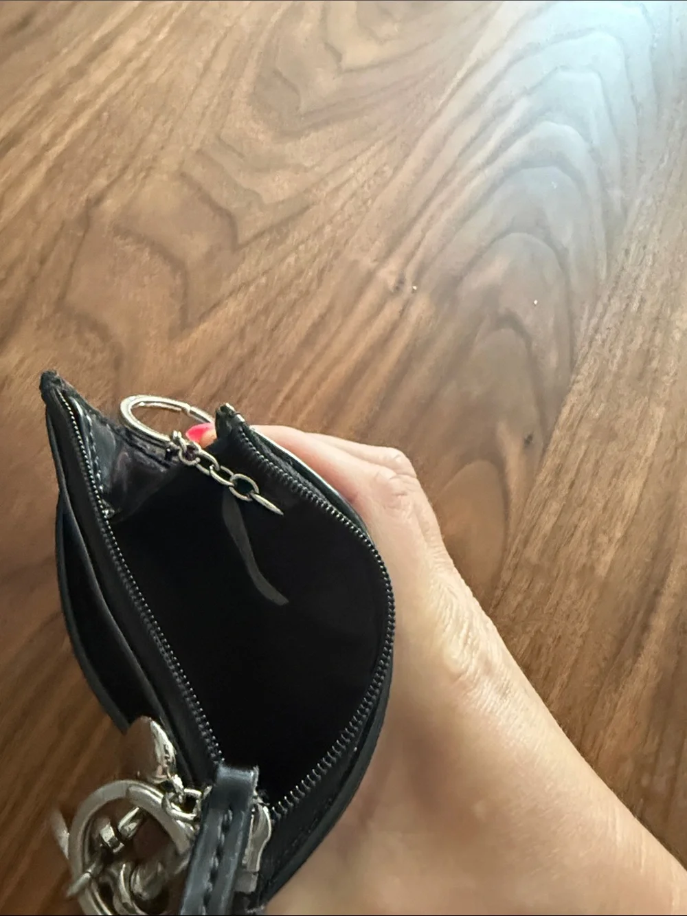 Coach Black Patent Leather Wristlet Card Holder with Keyring